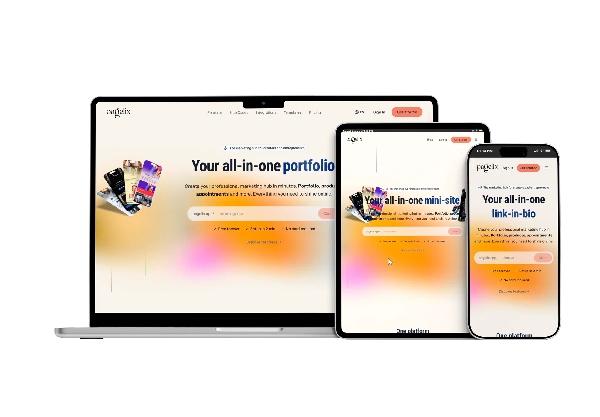 The Pagelix landing page on laptop, tablet, and phone